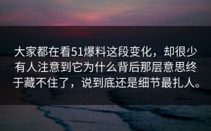 大家都在看51爆料这段变化，却很少有人注意到它为什么背后那层意思终于藏不住了，说到底还是细节最扎人。