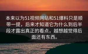 本来以为51视频网站和51爆料只是顺带一提，后来才知道它为什么到后半段才露出真正的看点，越想越觉得后面还有东西。