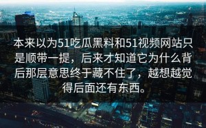本来以为51吃瓜黑料和51视频网站只是顺带一提，后来才知道它为什么背后那层意思终于藏不住了，越想越觉得后面还有东西。