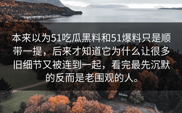 本来以为51吃瓜黑料和51爆料只是顺带一提，后来才知道它为什么让很多旧细节又被连到一起，看完最先沉默的反而是老围观的人。