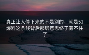 真正让人停下来的不是别的，就是51爆料这条线背后那层意思终于藏不住了