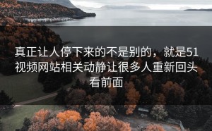 真正让人停下来的不是别的，就是51视频网站相关动静让很多人重新回头看前面
